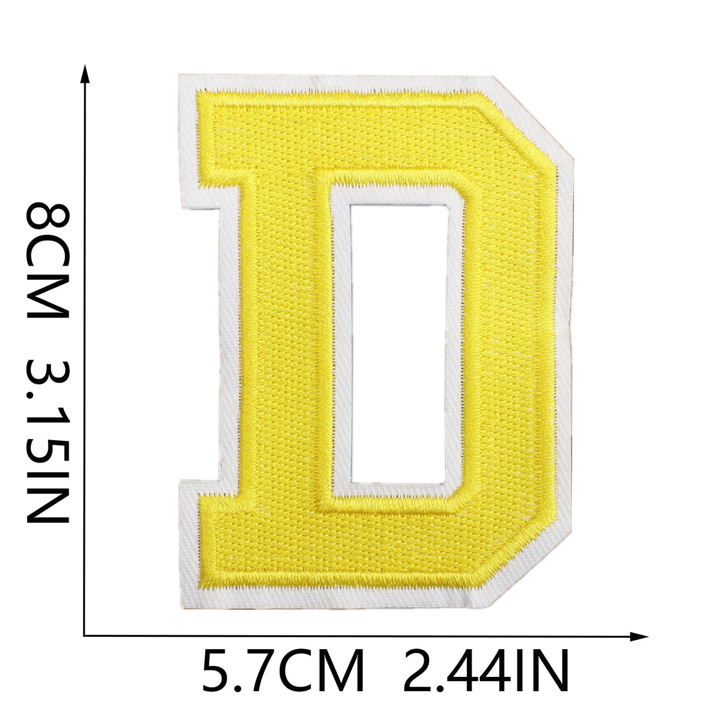 Large Iron-On Embroidered Letter Patch – 8cm Tall, White Base Yellow Letter