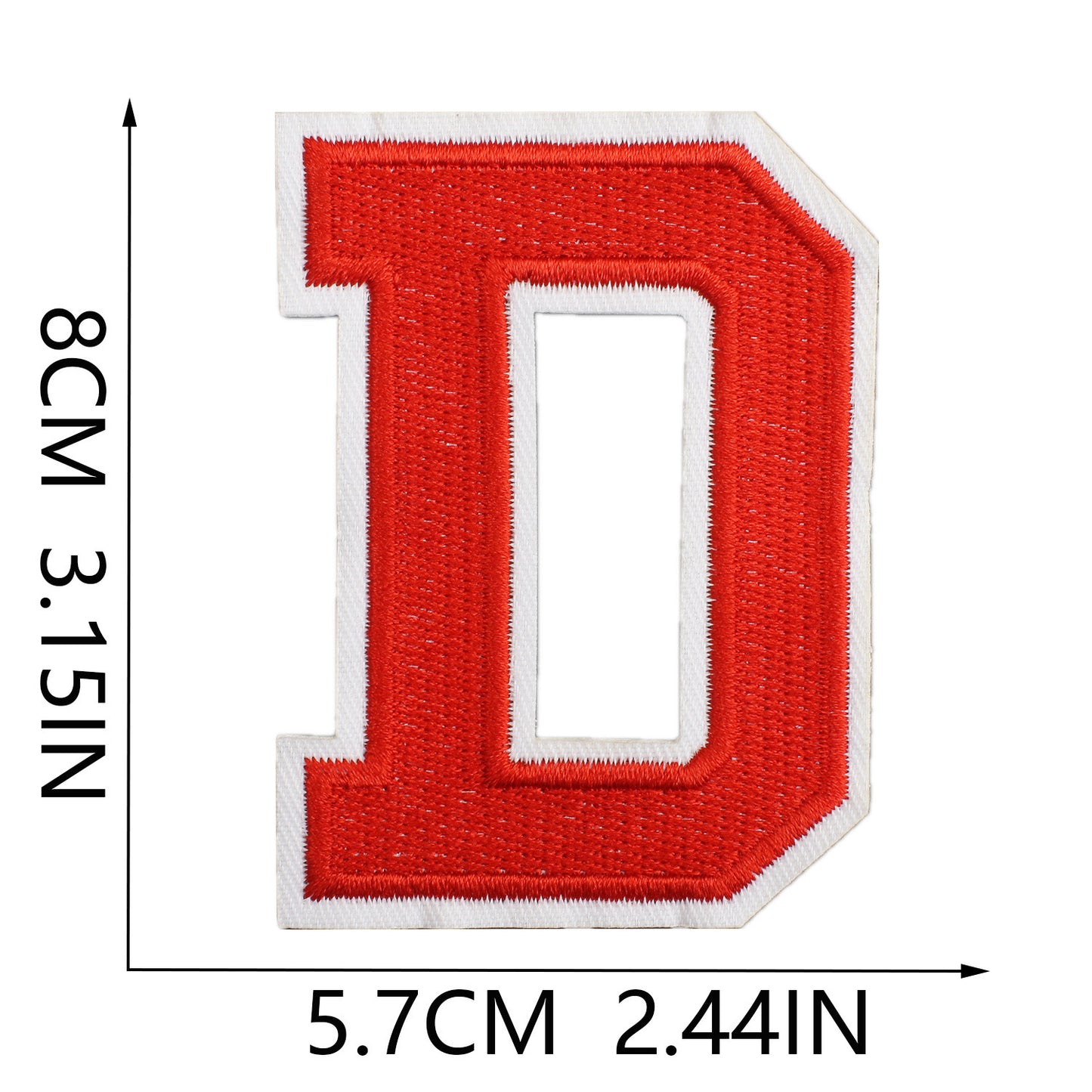 Large Iron-On Embroidered Letter Patch – 8cm Tall, White Base Red Letter