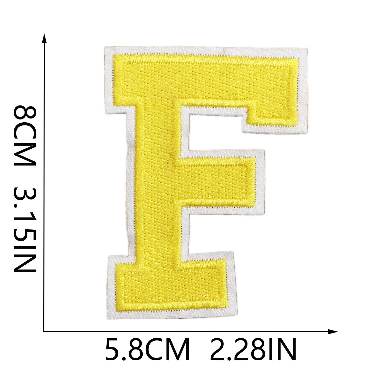 Large Iron-On Embroidered Letter Patch – 8cm Tall, White Base Yellow Letter