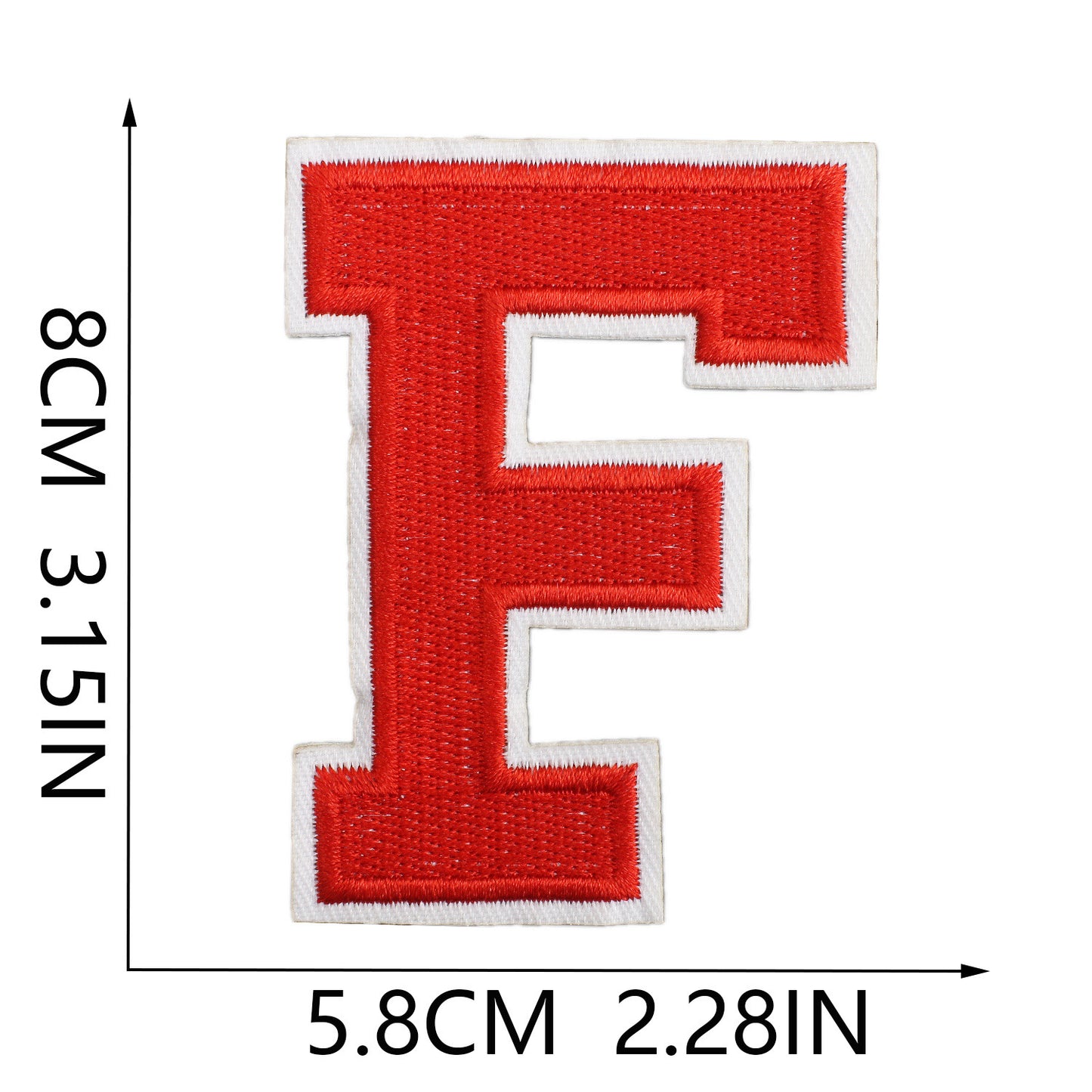Large Iron-On Embroidered Letter Patch – 8cm Tall, White Base Red Letter