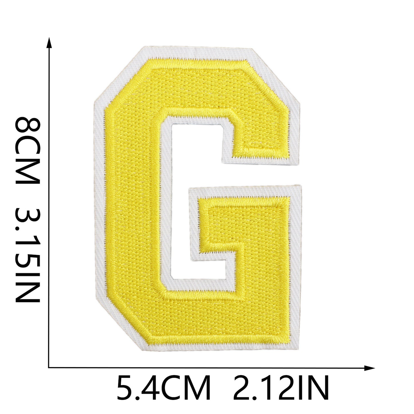 Large Iron-On Embroidered Letter Patch – 8cm Tall, White Base Yellow Letter