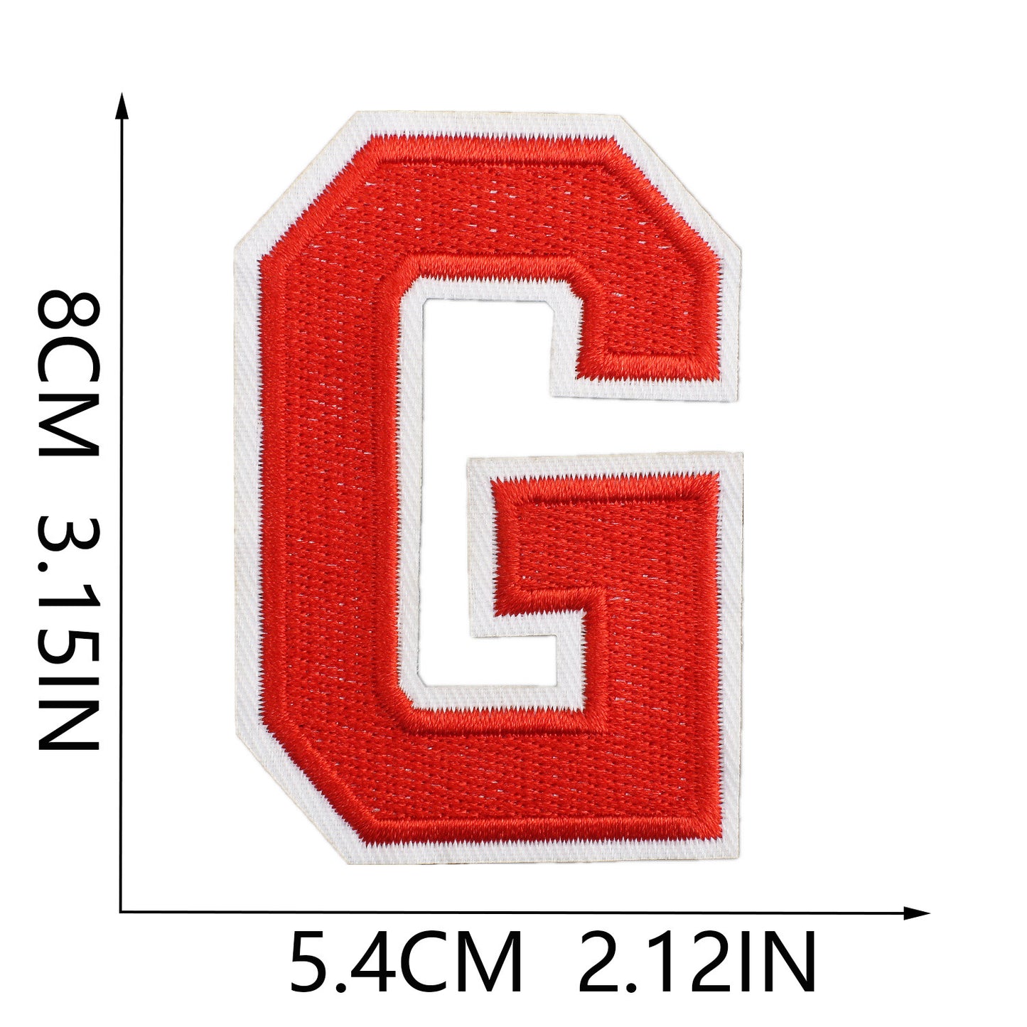 Large Iron-On Embroidered Letter Patch – 8cm Tall, White Base Red Letter