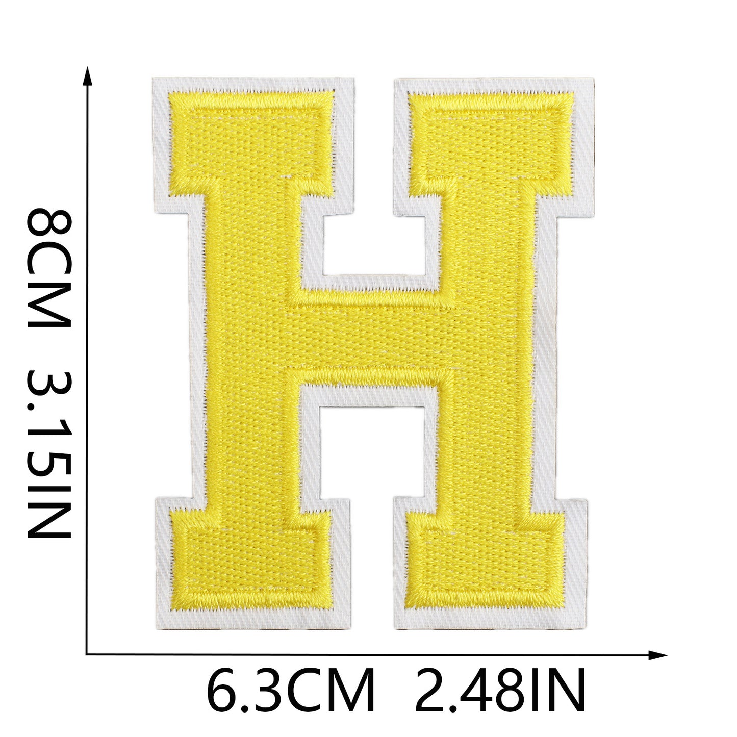 Large Iron-On Embroidered Letter Patch – 8cm Tall, White Base Yellow Letter