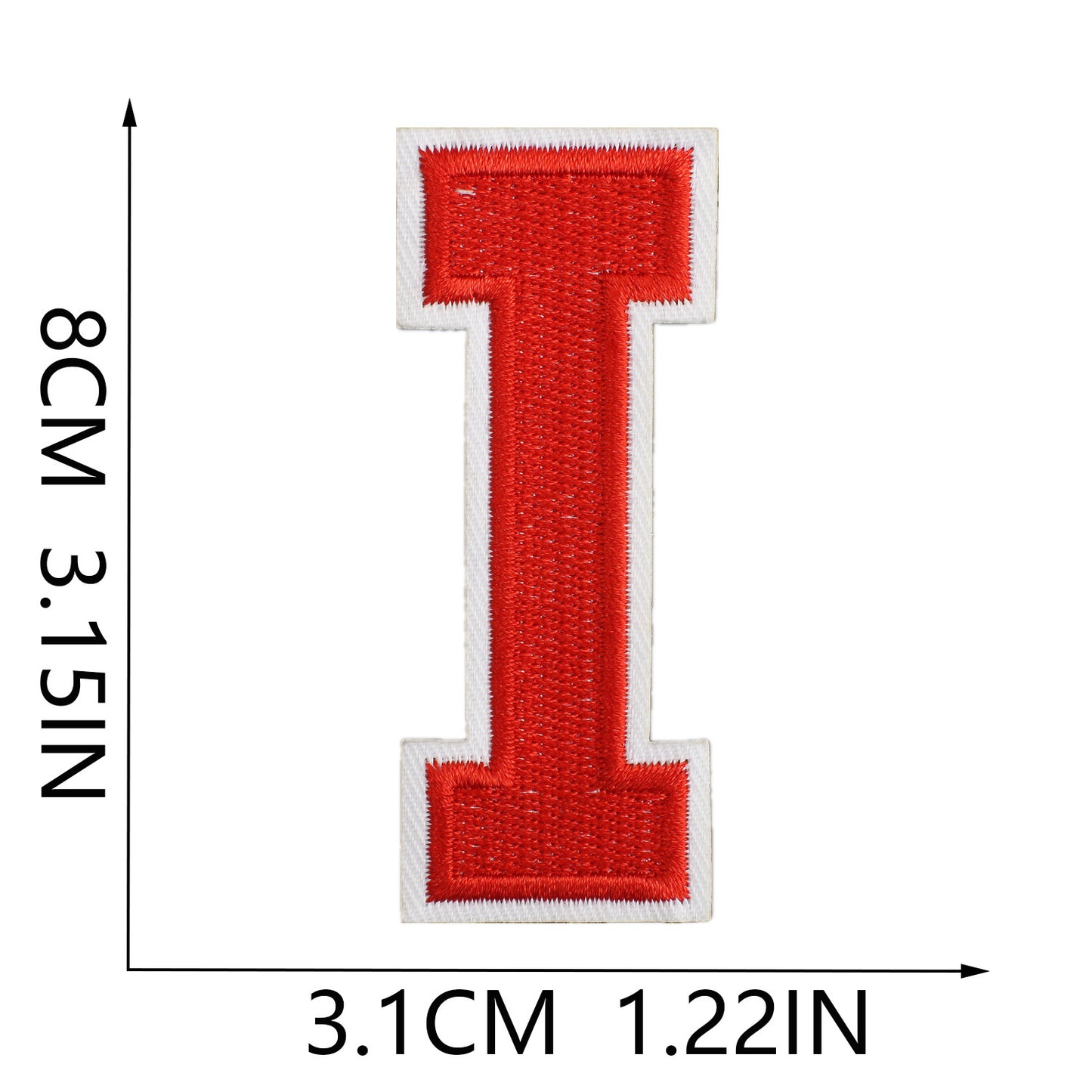 Large Iron-On Embroidered Letter Patch – 8cm Tall, White Base Red Letter