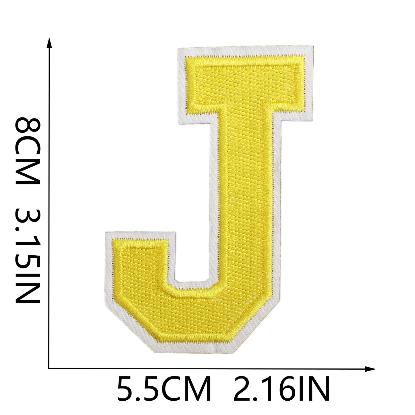 Large Iron-On Embroidered Letter Patch – 8cm Tall, White Base Yellow Letter