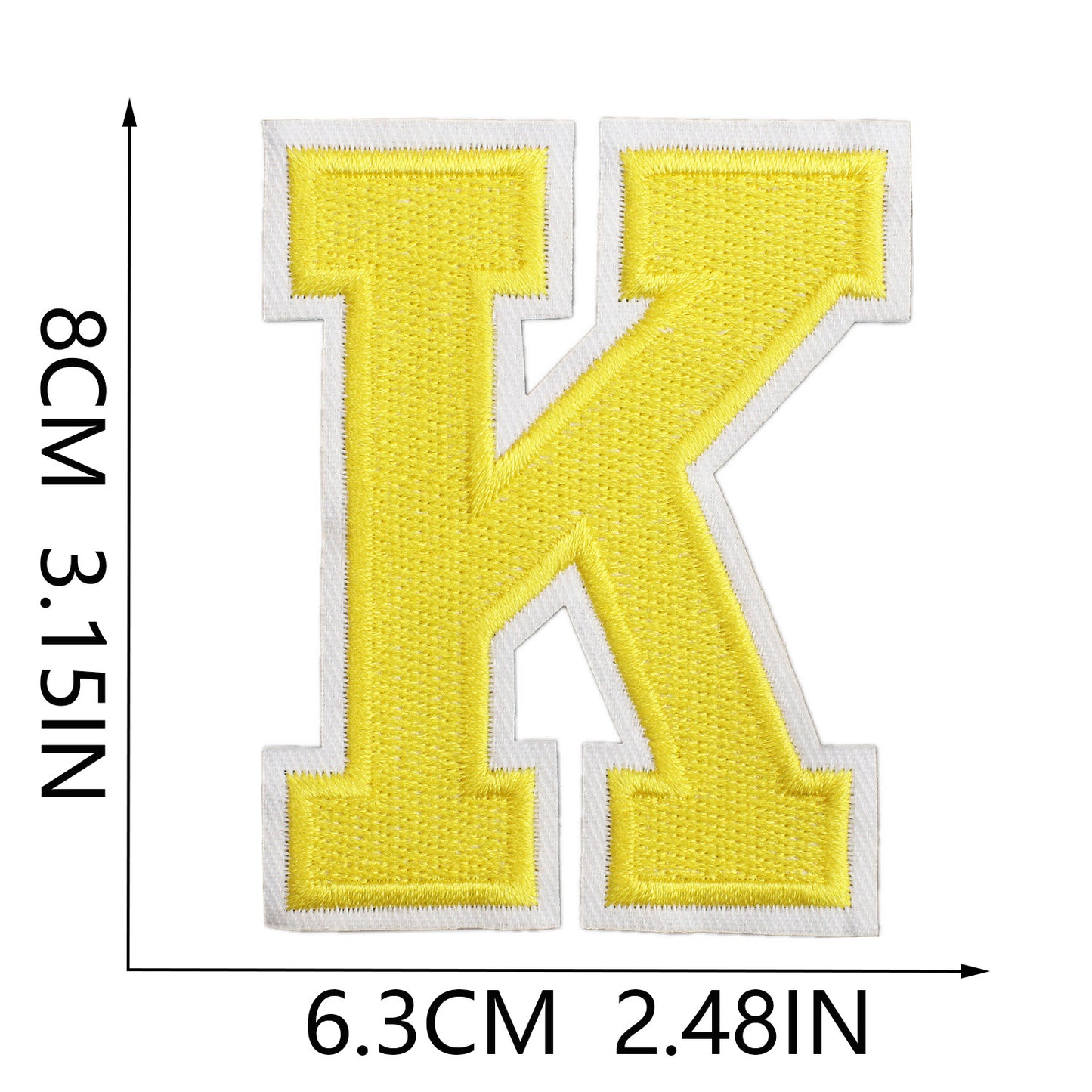 Large Iron-On Embroidered Letter Patch – 8cm Tall, White Base Yellow Letter