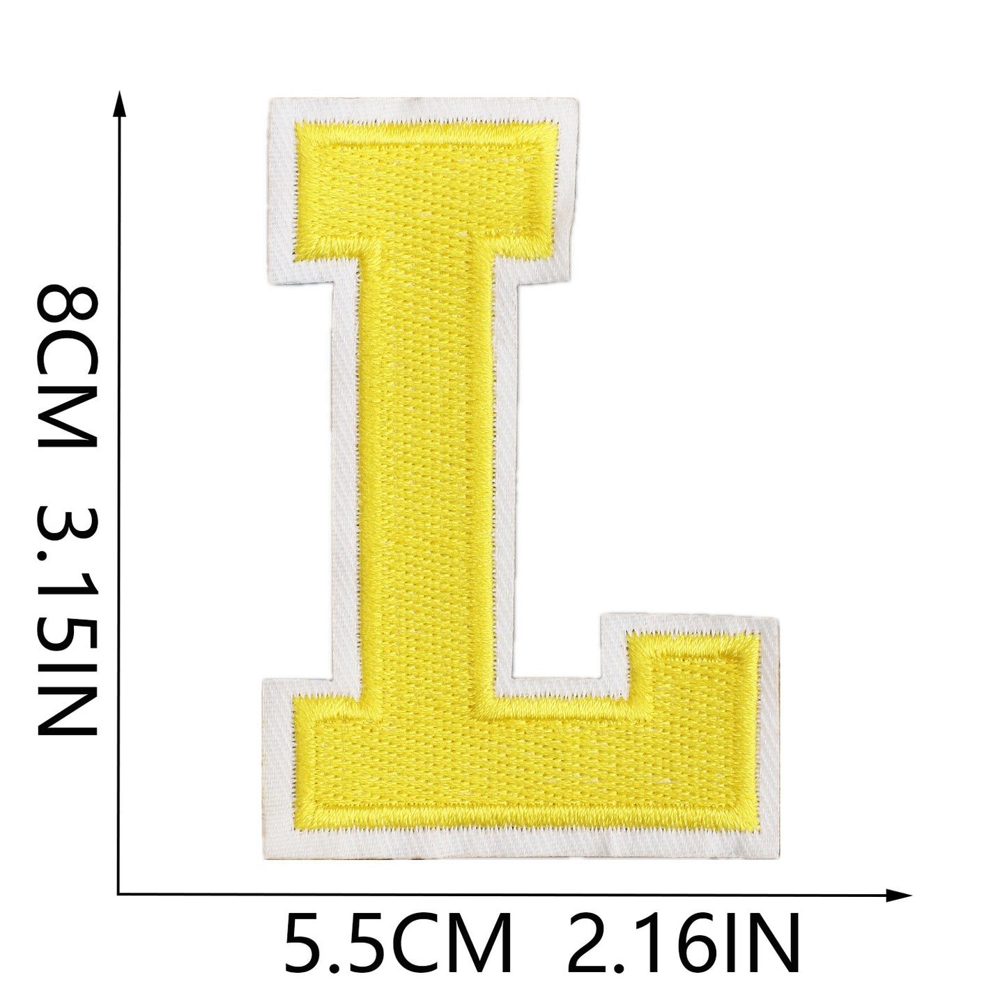 Large Iron-On Embroidered Letter Patch – 8cm Tall, White Base Yellow Letter