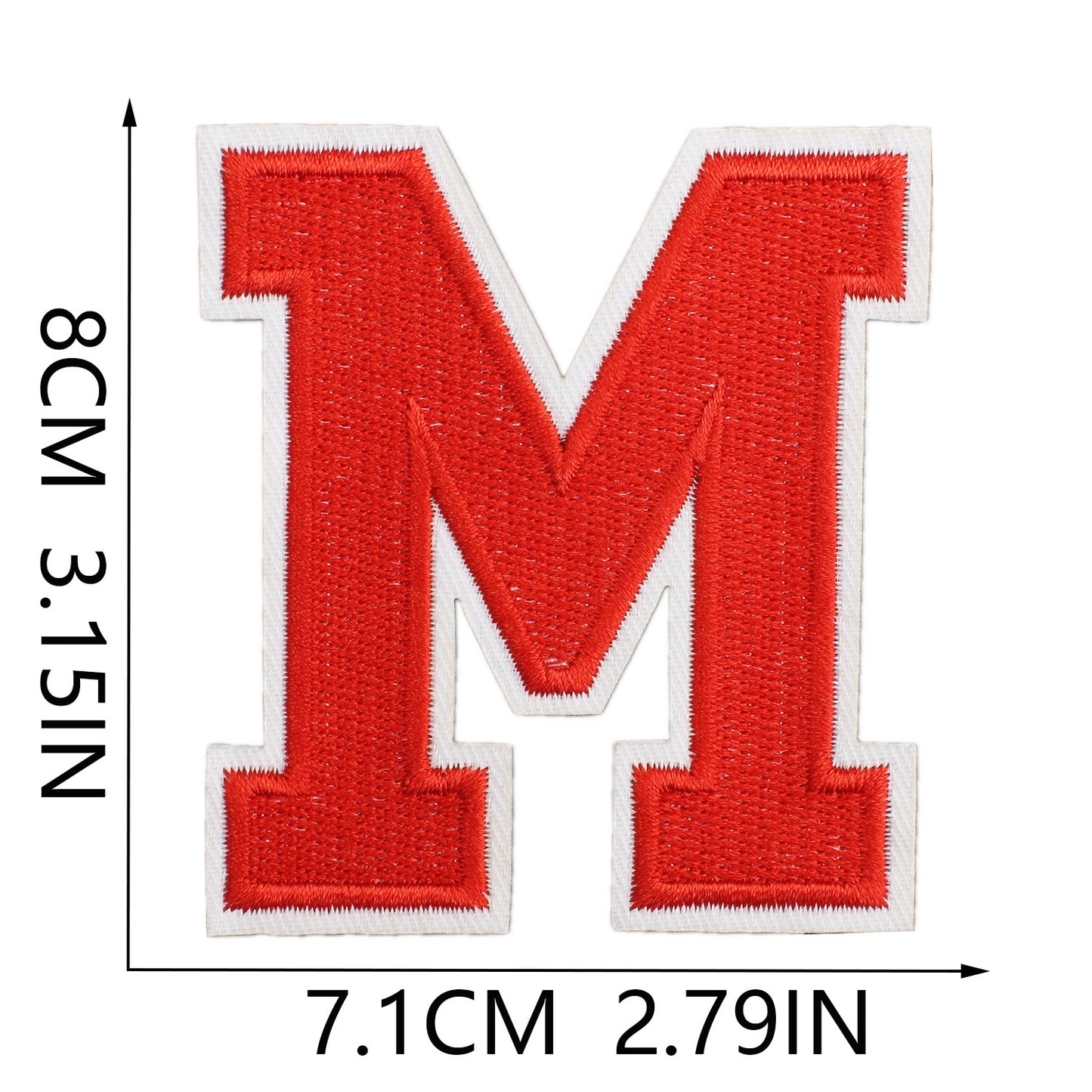 Large Iron-On Embroidered Letter Patch – 8cm Tall, White Base Red Letter