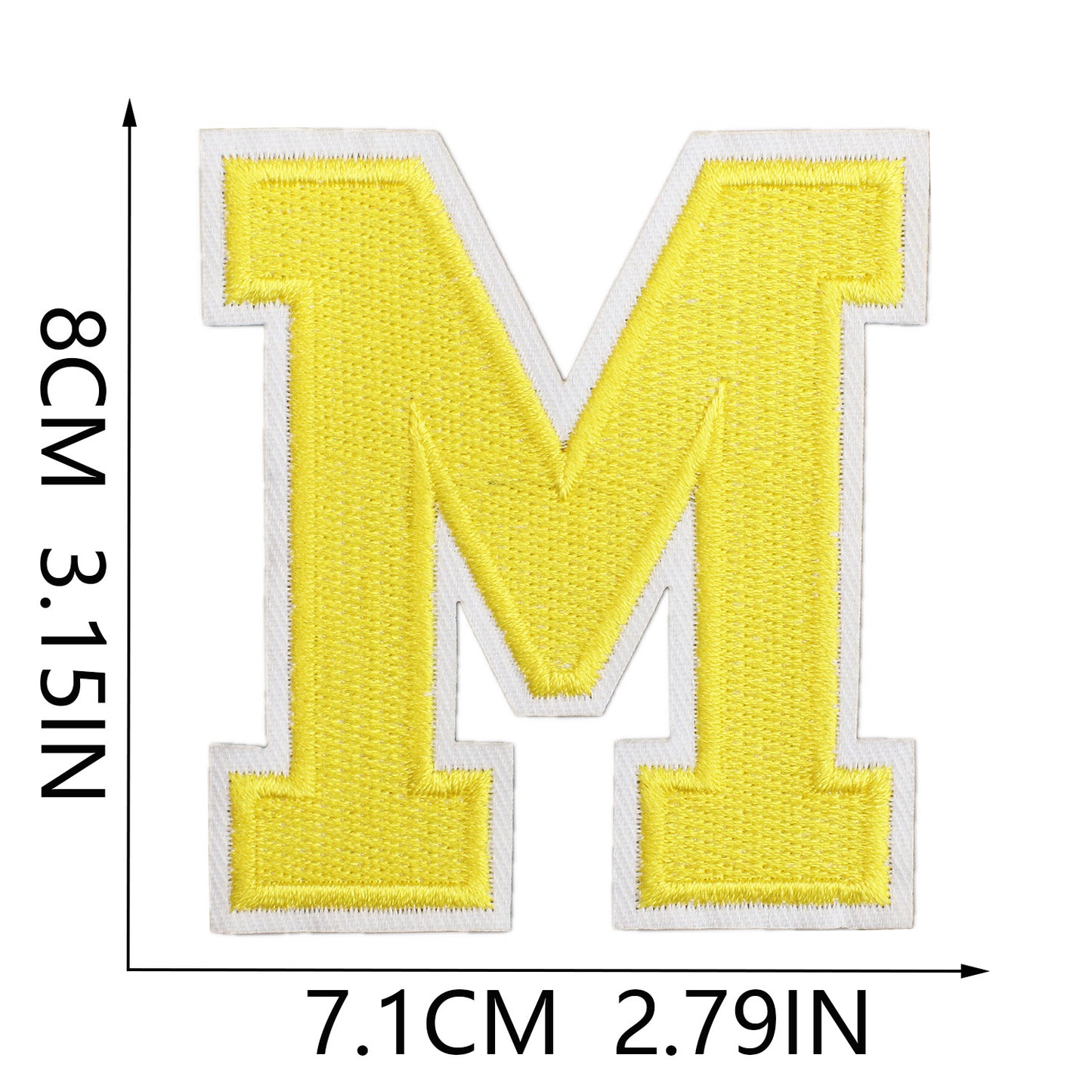 Large Iron-On Embroidered Letter Patch – 8cm Tall, White Base Yellow Letter