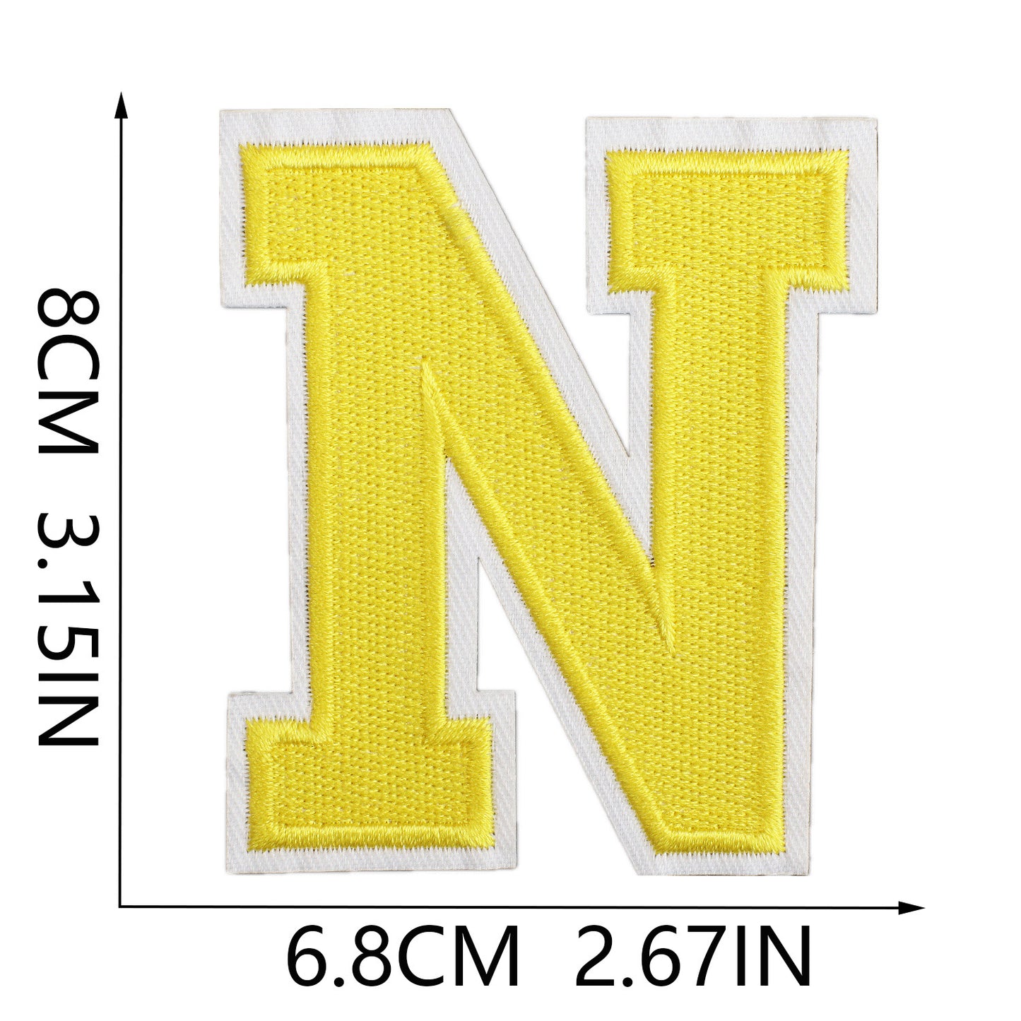 Large Iron-On Embroidered Letter Patch – 8cm Tall, White Base Yellow Letter