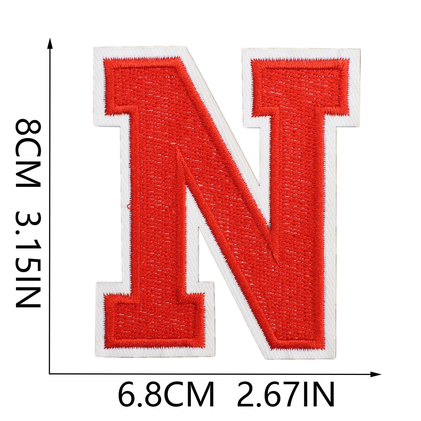 Large Iron-On Embroidered Letter Patch – 8cm Tall, White Base Red Letter