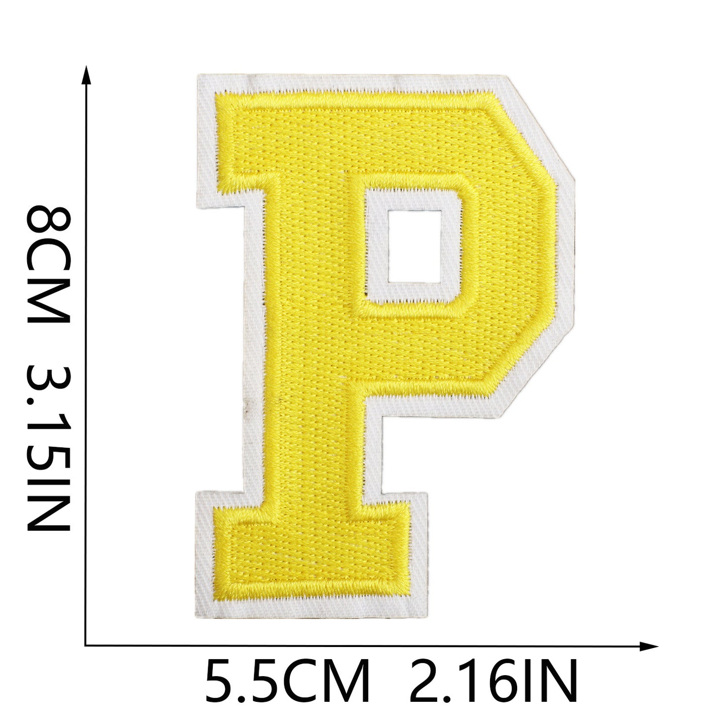 Large Iron-On Embroidered Letter Patch – 8cm Tall, White Base Yellow Letter