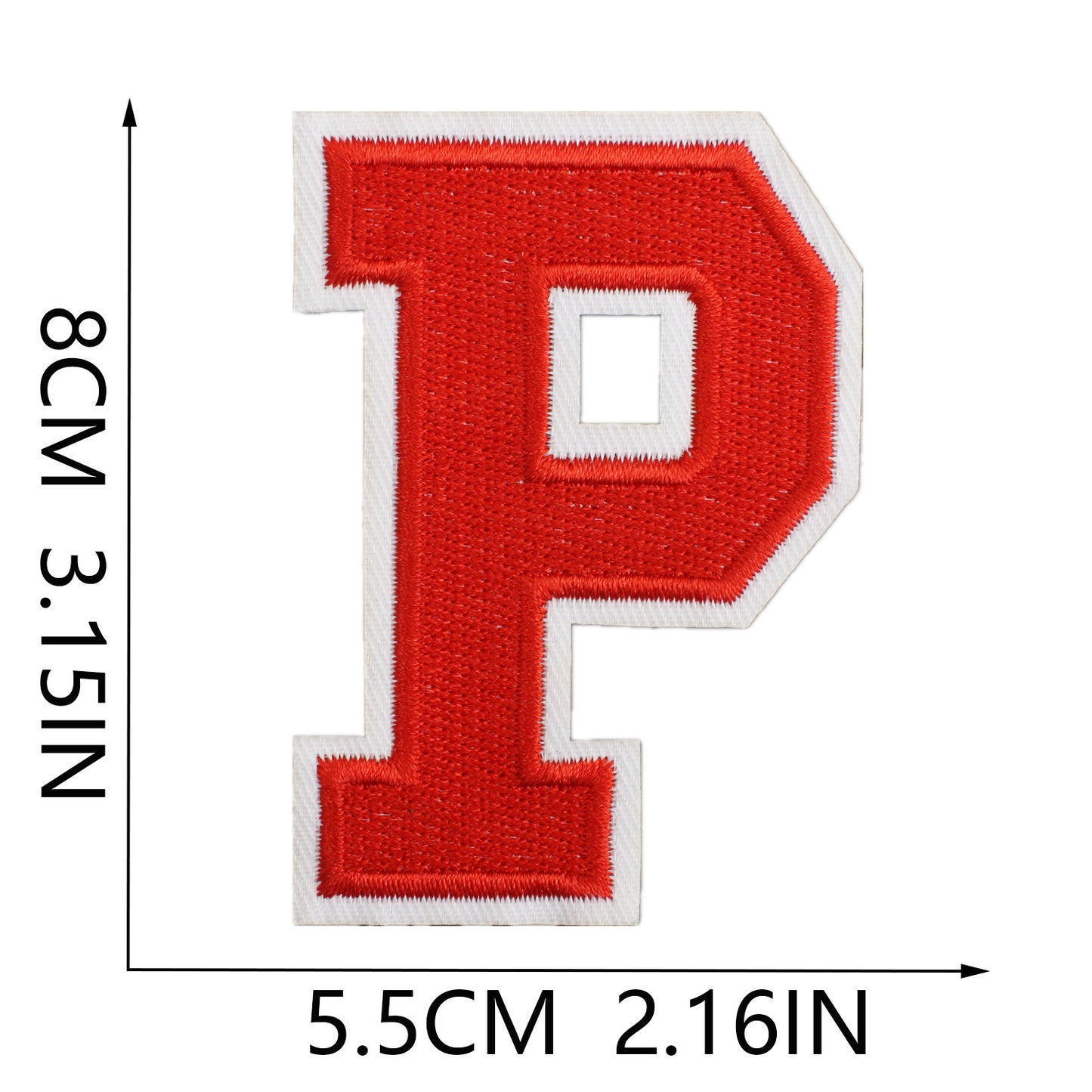 Large Iron-On Embroidered Letter Patch – 8cm Tall, White Base Red Letter