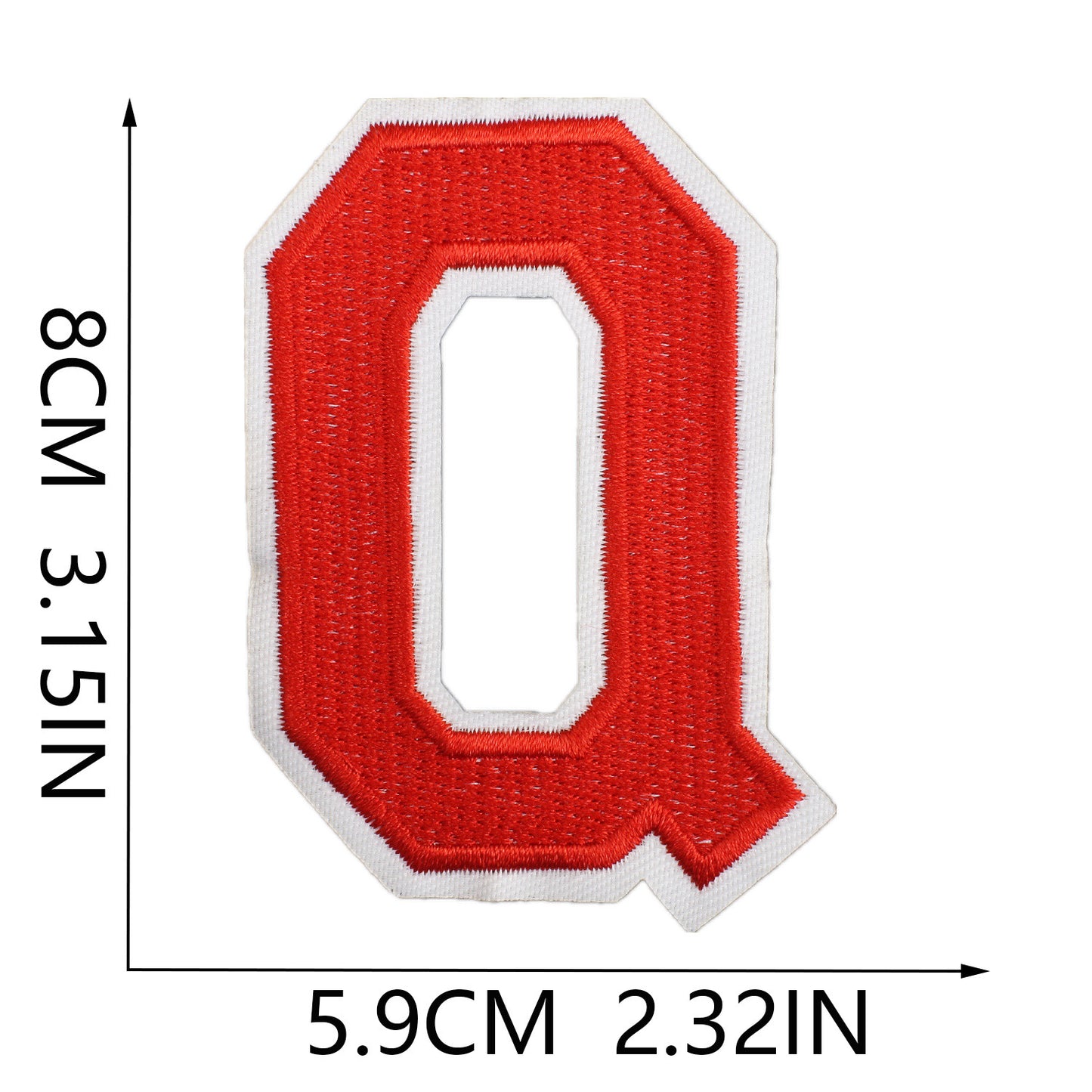 Large Iron-On Embroidered Letter Patch – 8cm Tall, White Base Red Letter