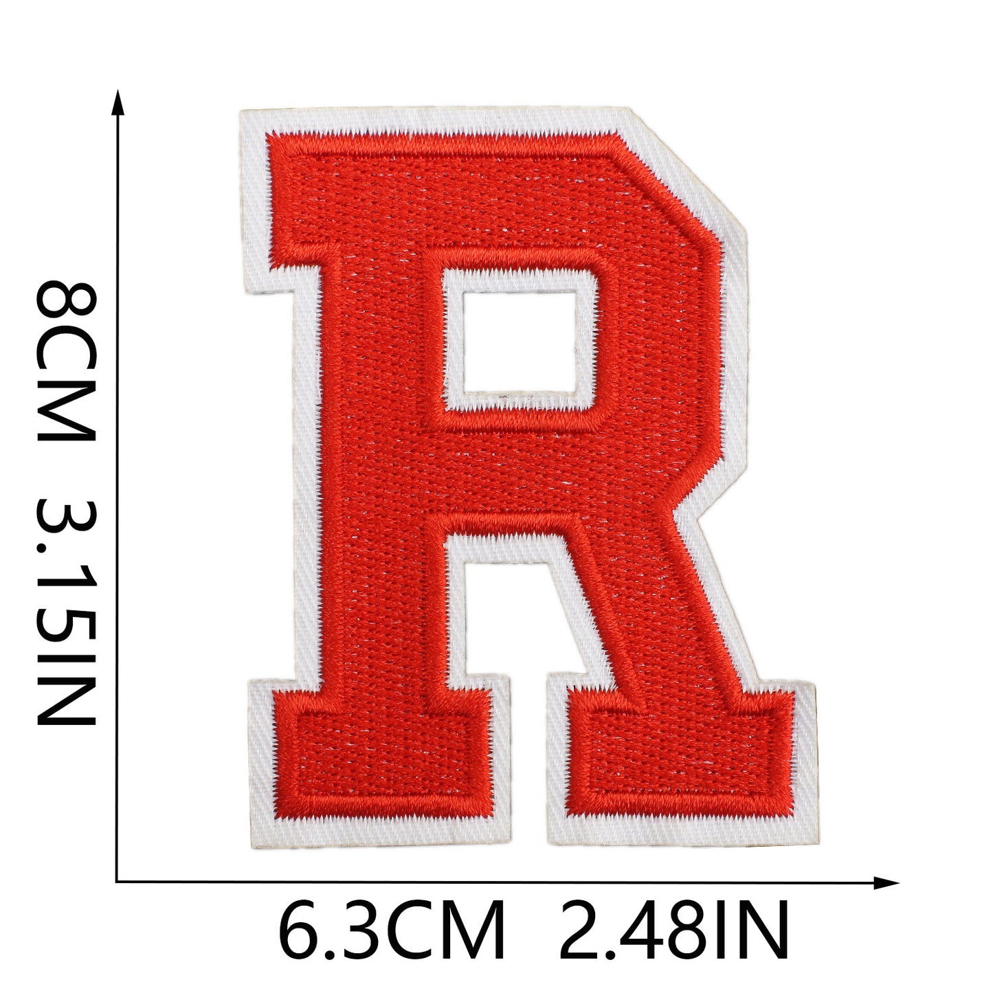 Large Iron-On Embroidered Letter Patch – 8cm Tall, White Base Red Letter