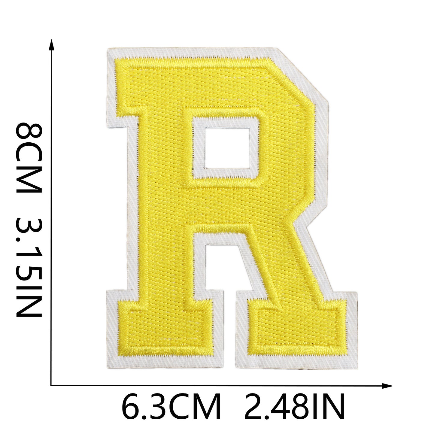 Large Iron-On Embroidered Letter Patch – 8cm Tall, White Base Yellow Letter