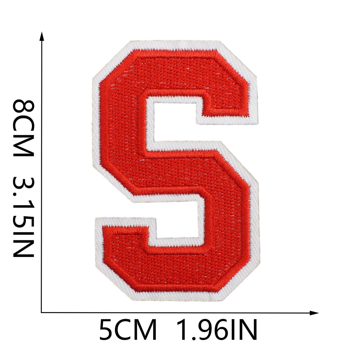 Large Iron-On Embroidered Letter Patch – 8cm Tall, White Base Red Letter