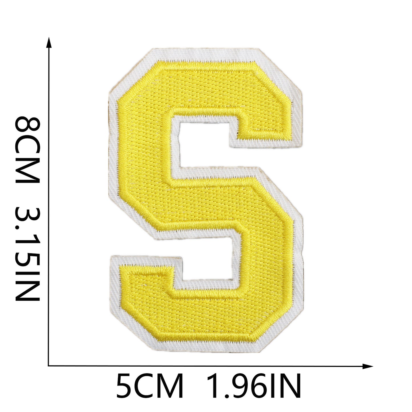 Large Iron-On Embroidered Letter Patch – 8cm Tall, White Base Yellow Letter
