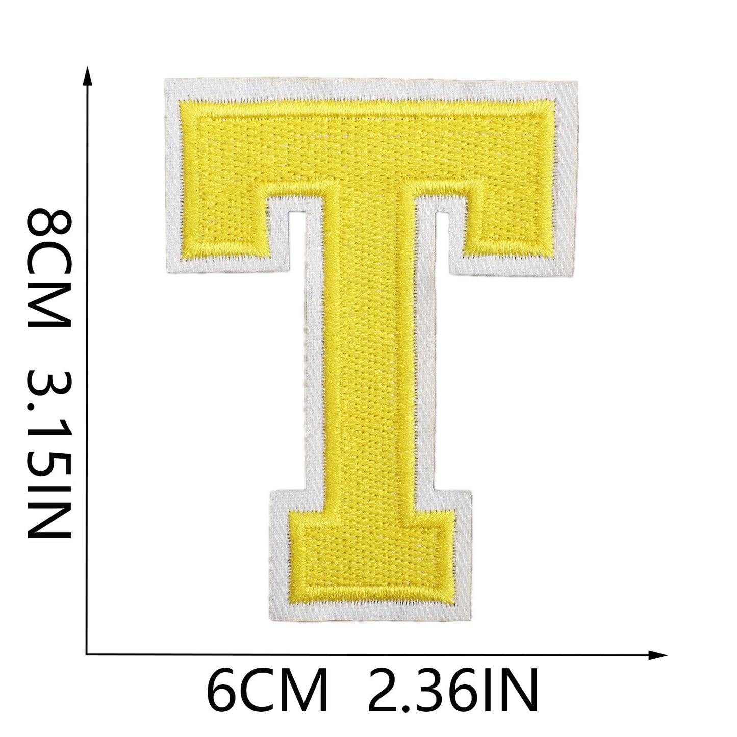 Large Iron-On Embroidered Letter Patch – 8cm Tall, White Base Yellow Letter
