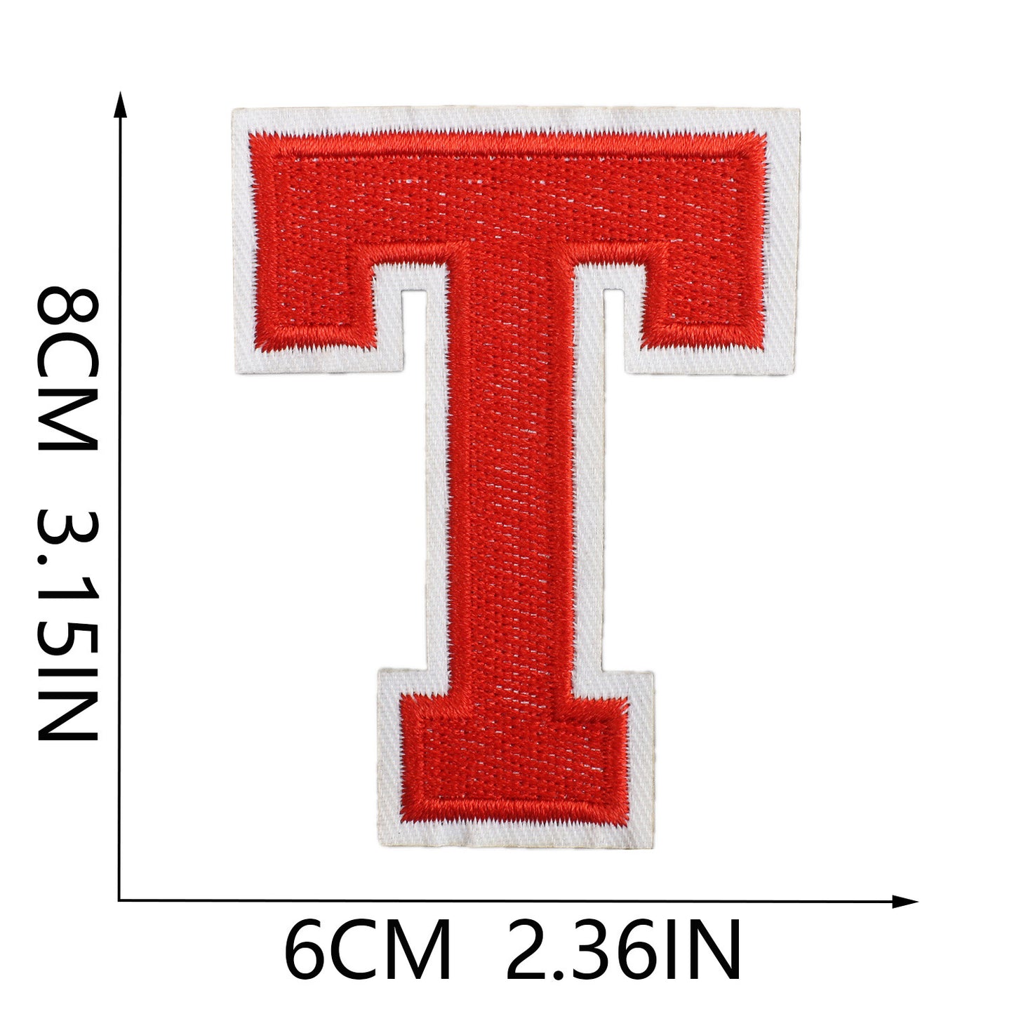 Large Iron-On Embroidered Letter Patch – 8cm Tall, White Base Red Letter