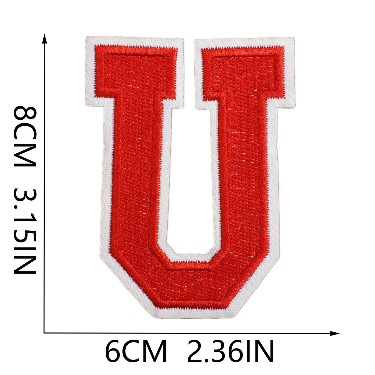 Large Iron-On Embroidered Letter Patch – 8cm Tall, White Base Red Letter