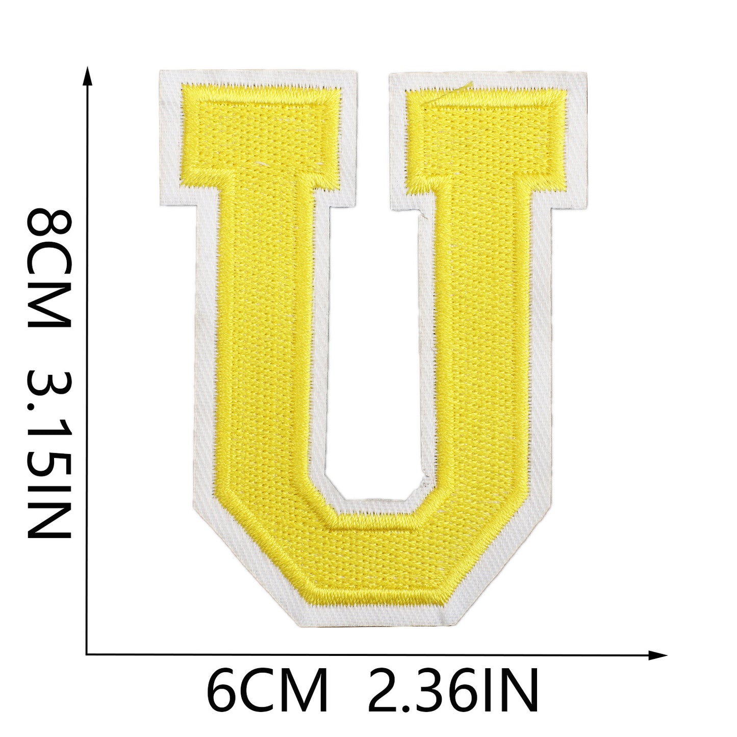 Large Iron-On Embroidered Letter Patch – 8cm Tall, White Base Yellow Letter