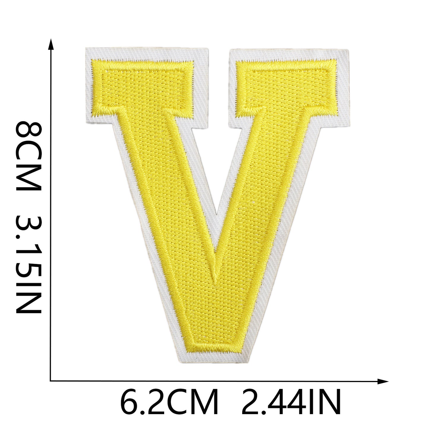 Large Iron-On Embroidered Letter Patch – 8cm Tall, White Base Yellow Letter