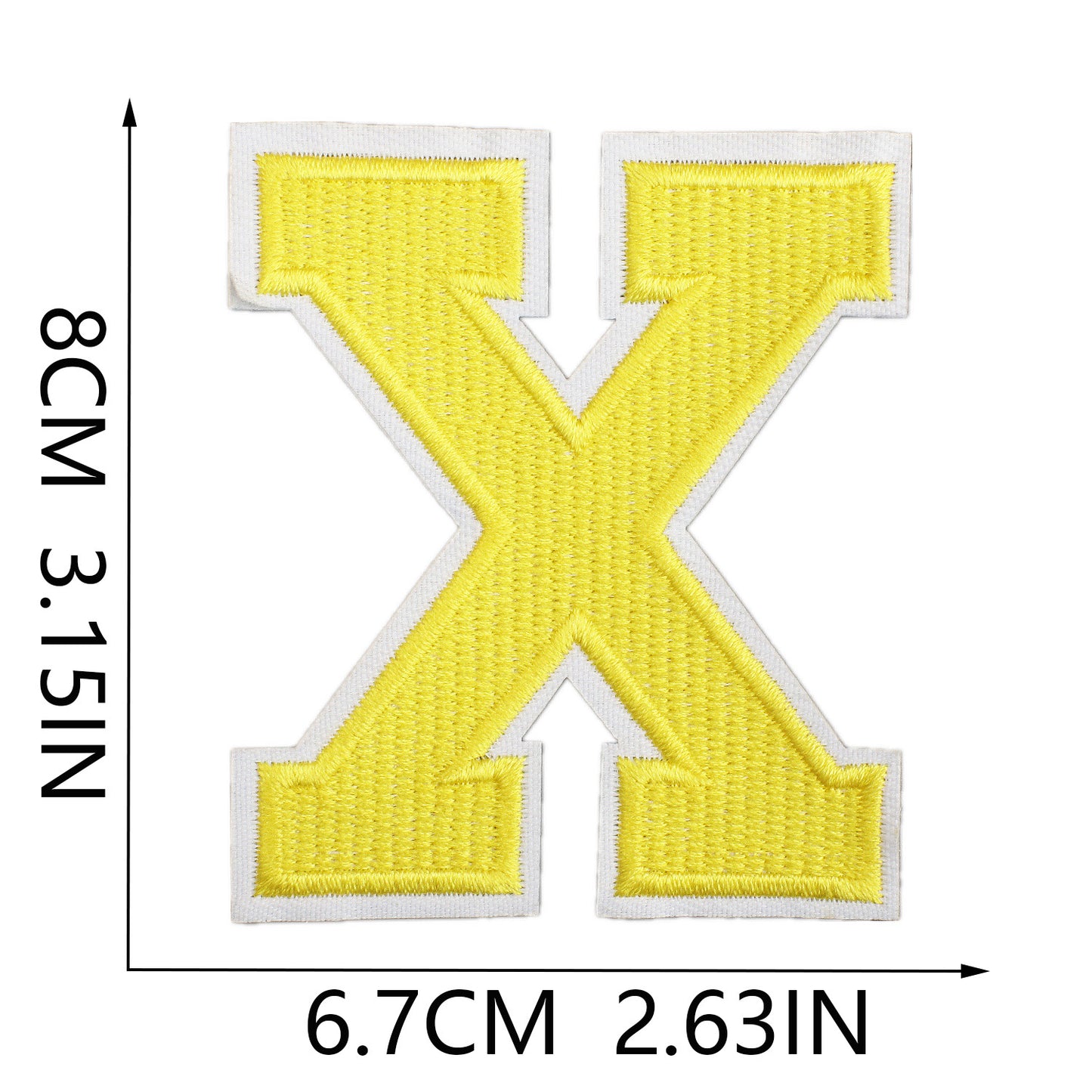 Large Iron-On Embroidered Letter Patch – 8cm Tall, White Base Yellow Letter