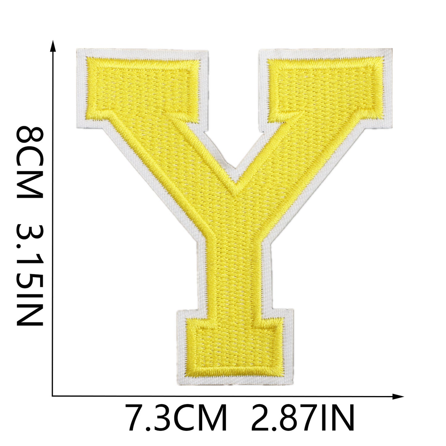 Large Iron-On Embroidered Letter Patch – 8cm Tall, White Base Yellow Letter