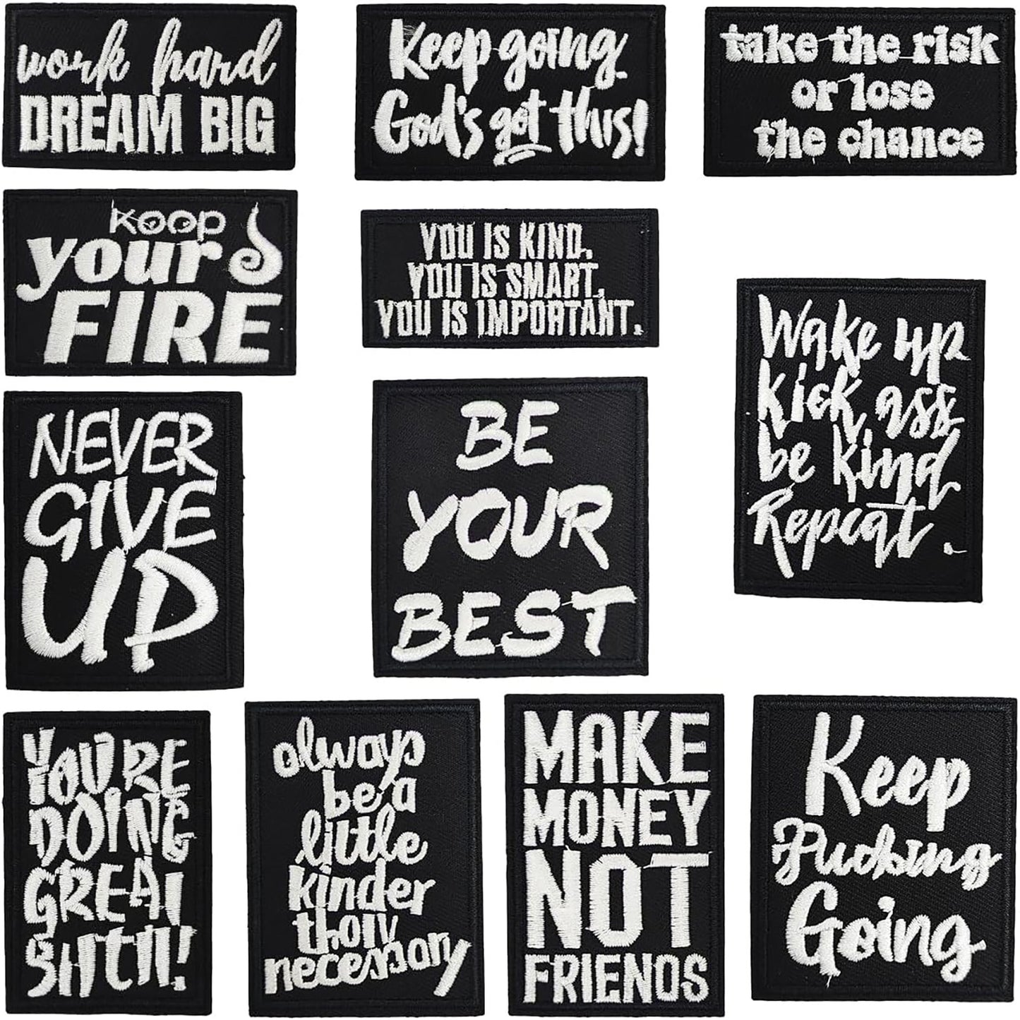 Iron-On Never Give Up Inspirational Quote Embroidery Patch Black English Letters Computer Embroidered Badge Clothing Decoration