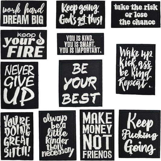 Iron-On Never Give Up Inspirational Quote Embroidery Patch Black English Letters Computer Embroidered Badge Clothing Decoration