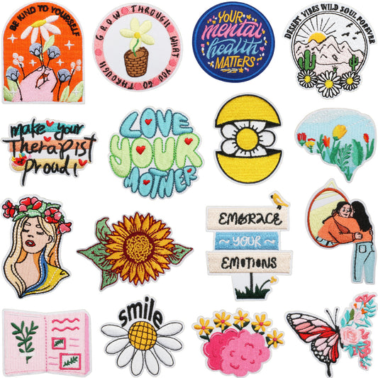 Iron-On Flower Butterfly Embroidery Patch Embroidered Badge English Letters Clothing and Bag Decoration