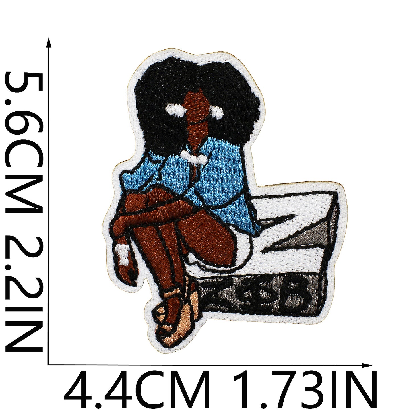 Iron-On Black Person Curly Hair Embroidery Patch Canvas Shoes Letters Computer Embroidered Badge Bag and Clothing Decoration