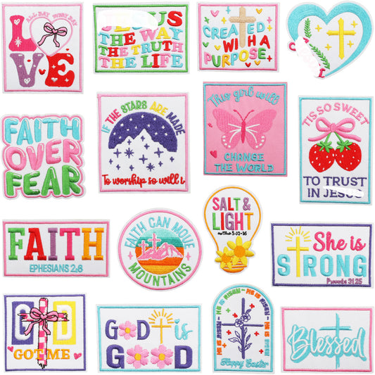 Iron-On Faith Belief Cross Embroidery Patch Love Heart Letters Computer Embroidered Badge Clothing Decoration
