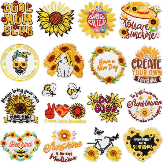 Iron-On Sunflower Rabbit Embroidery Patch Letter Flowers Love Heart Badge Clothing Decoration