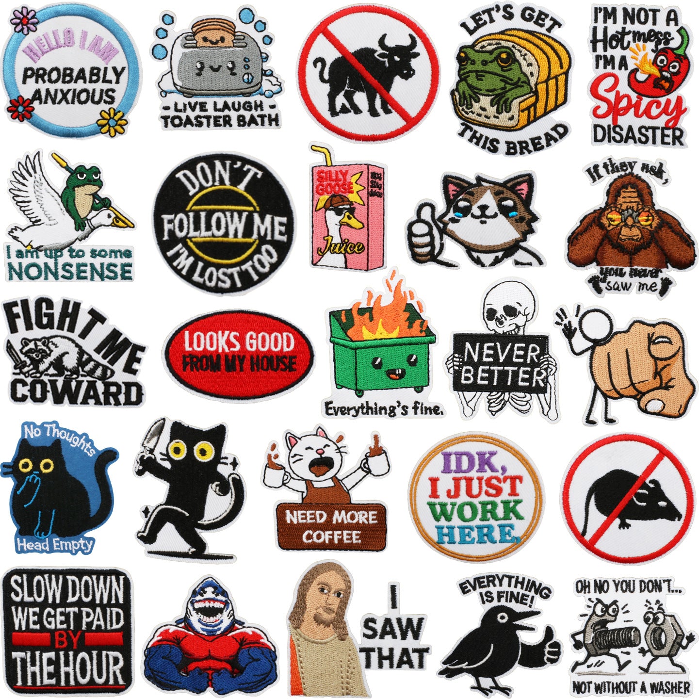 60+ pcs Iron-On Funny and Sarcastic Embroidery Patch Bundle   Patches with Meme Quotes Cute Animals Witty Designs