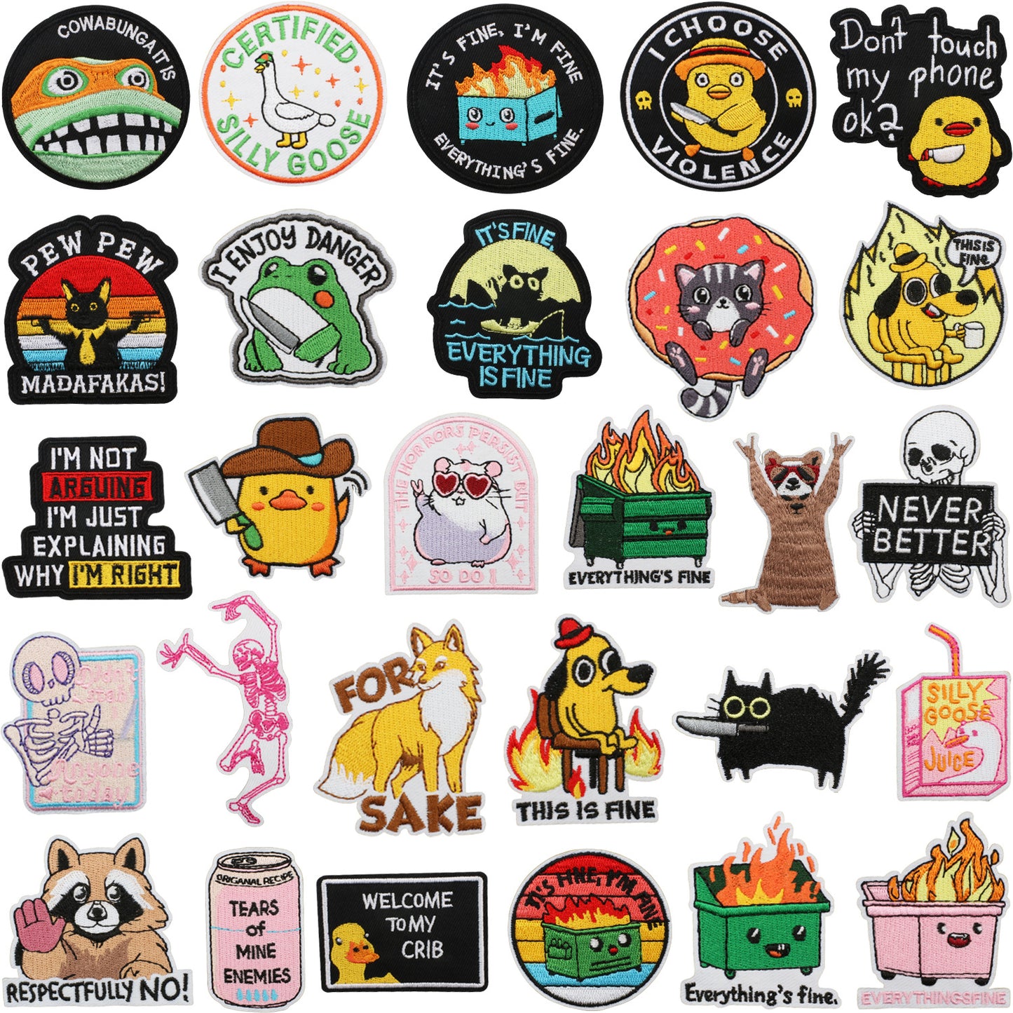 60+ pcs Iron-On Funny and Sarcastic Embroidery Patch Bundle   Patches with Meme Quotes Cute Animals Witty Designs