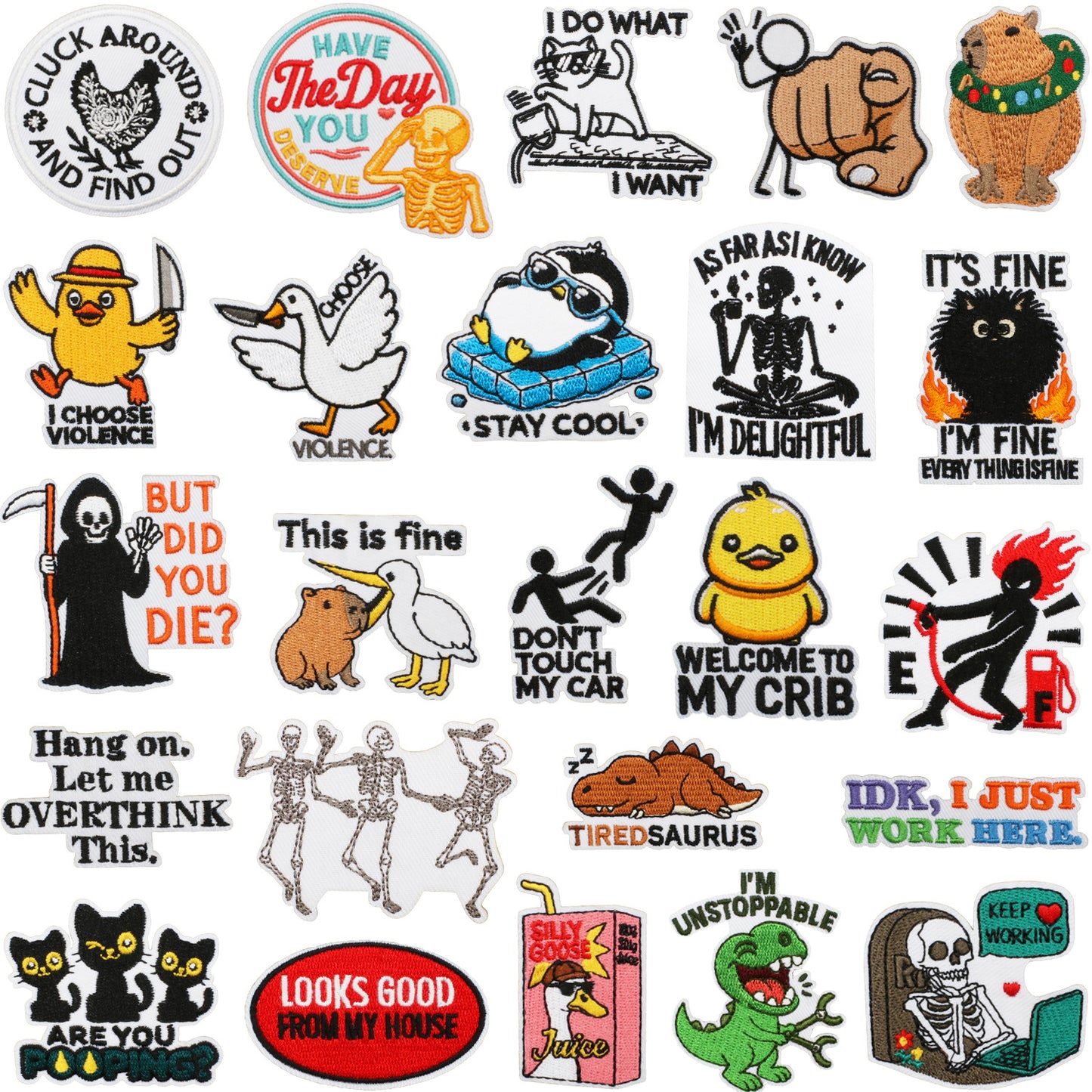 60+ pcs Iron-On Funny and Sarcastic Embroidery Patch Bundle   Patches with Meme Quotes Cute Animals Witty Designs