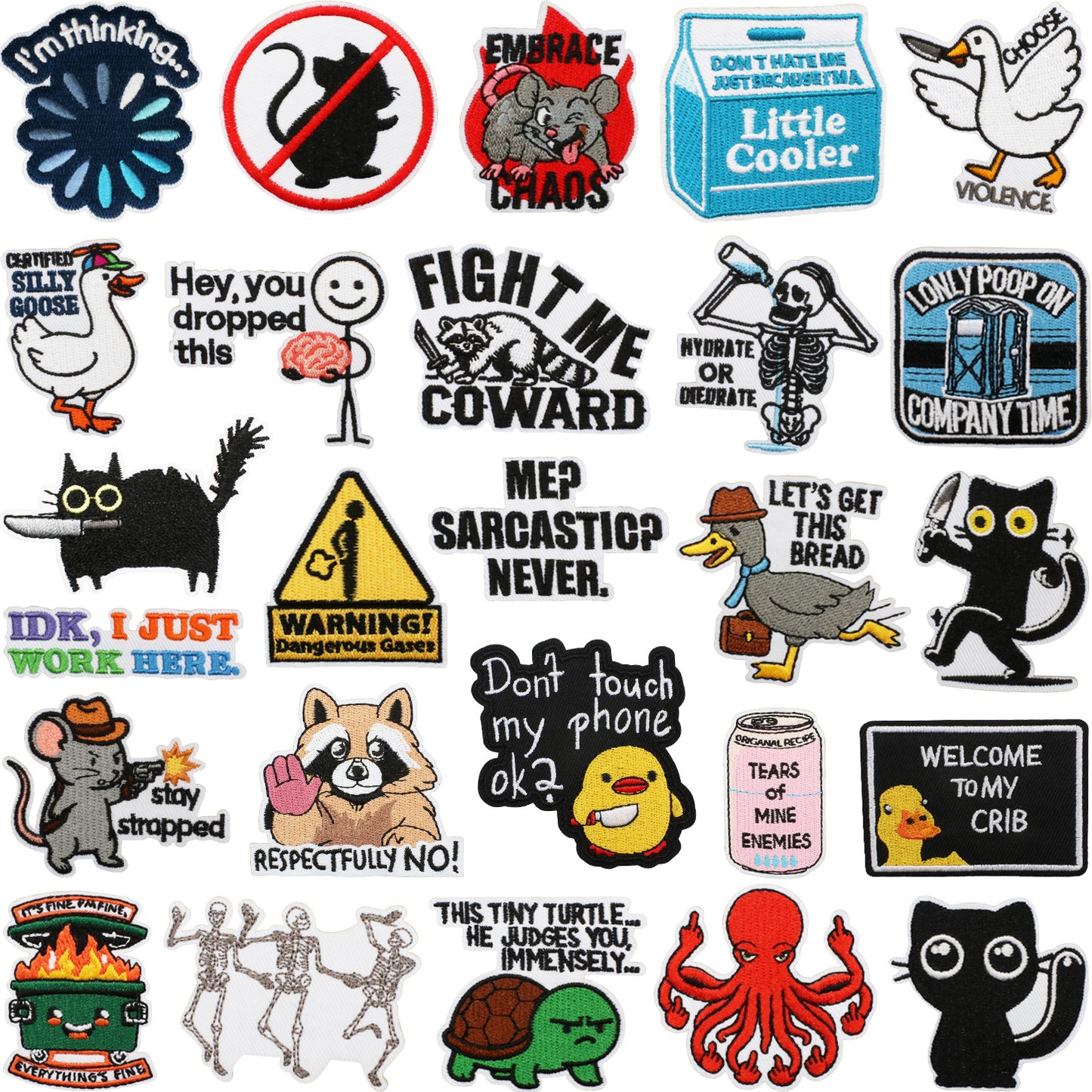 60+ pcs Iron-On Funny and Sarcastic Embroidery Patch Bundle   Patches with Meme Quotes Cute Animals Witty Designs