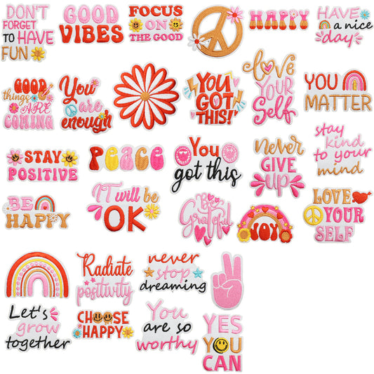 Iron-On Inspirational Quote Embroidery Patch Bundle | Motivational Words, Positive Messages & Uplifting Designs