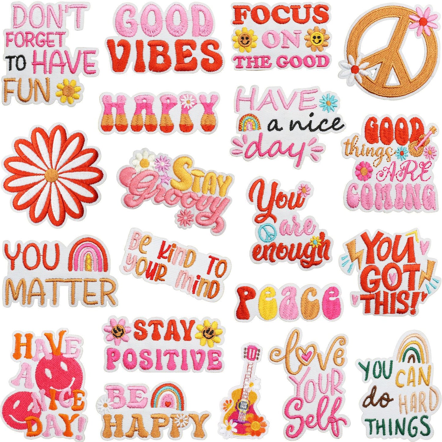 Iron-On Inspirational Quote Embroidery Patch Bundle | Motivational Words, Positive Messages & Uplifting Designs