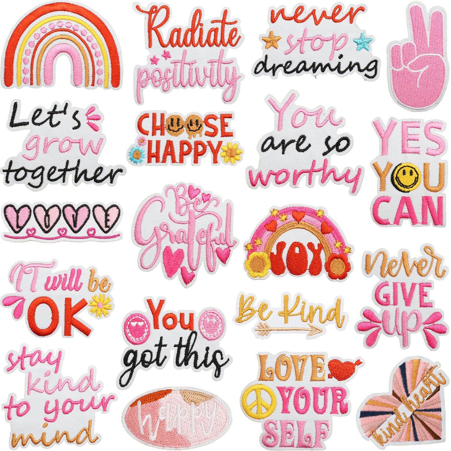 Iron-On Inspirational Quote Embroidery Patch Bundle | Motivational Words, Positive Messages & Uplifting Designs