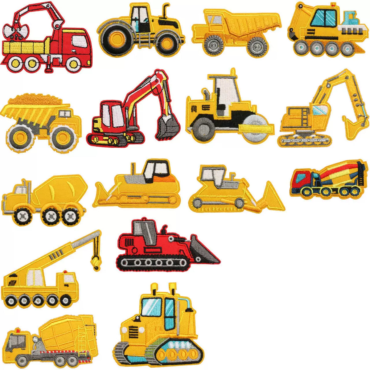 16 Piece Construction Vehicle Embroidery Patch Set Iron on Cloth Badges Cartoon Truck Decor for Clothes Bags Hats
