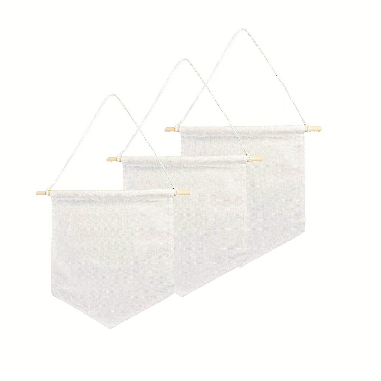 3pcs Set White Hanging Pennant Blank Cotton Canvas Banner Flag for Decorative