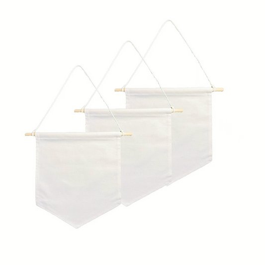 3pcs Set White Hanging Pennant Blank Cotton Canvas Banner Flag for Decorative